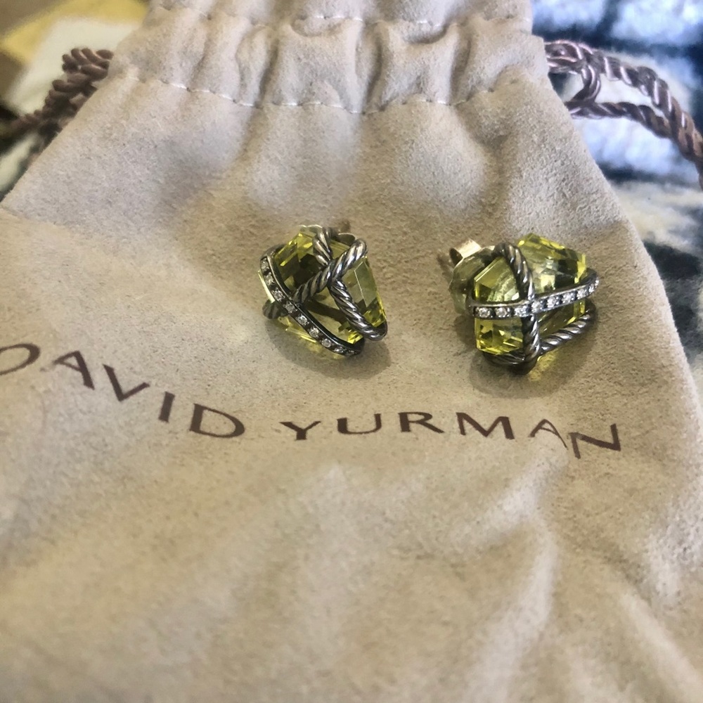 David Yurman Earrings w/ Prasiolite & Diamonds